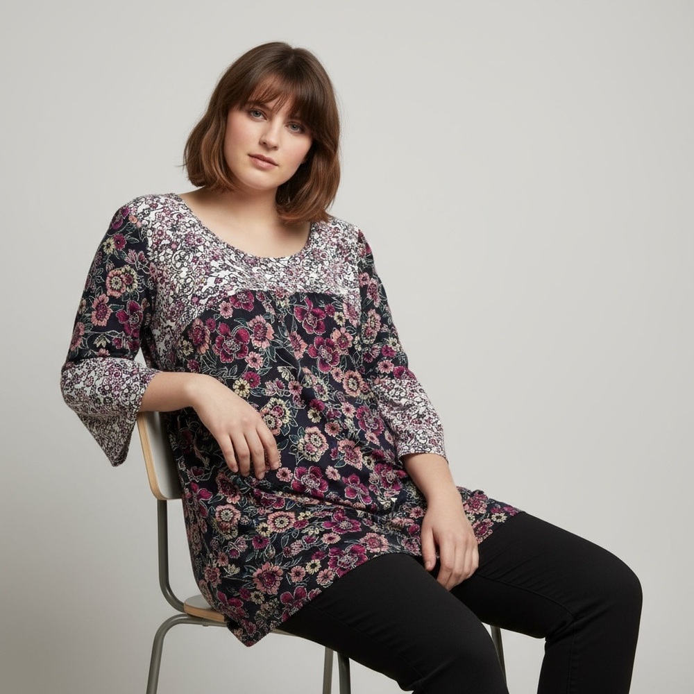 NY Collection Pink Floral Stretchy Pullover Blouse Top Size 1X